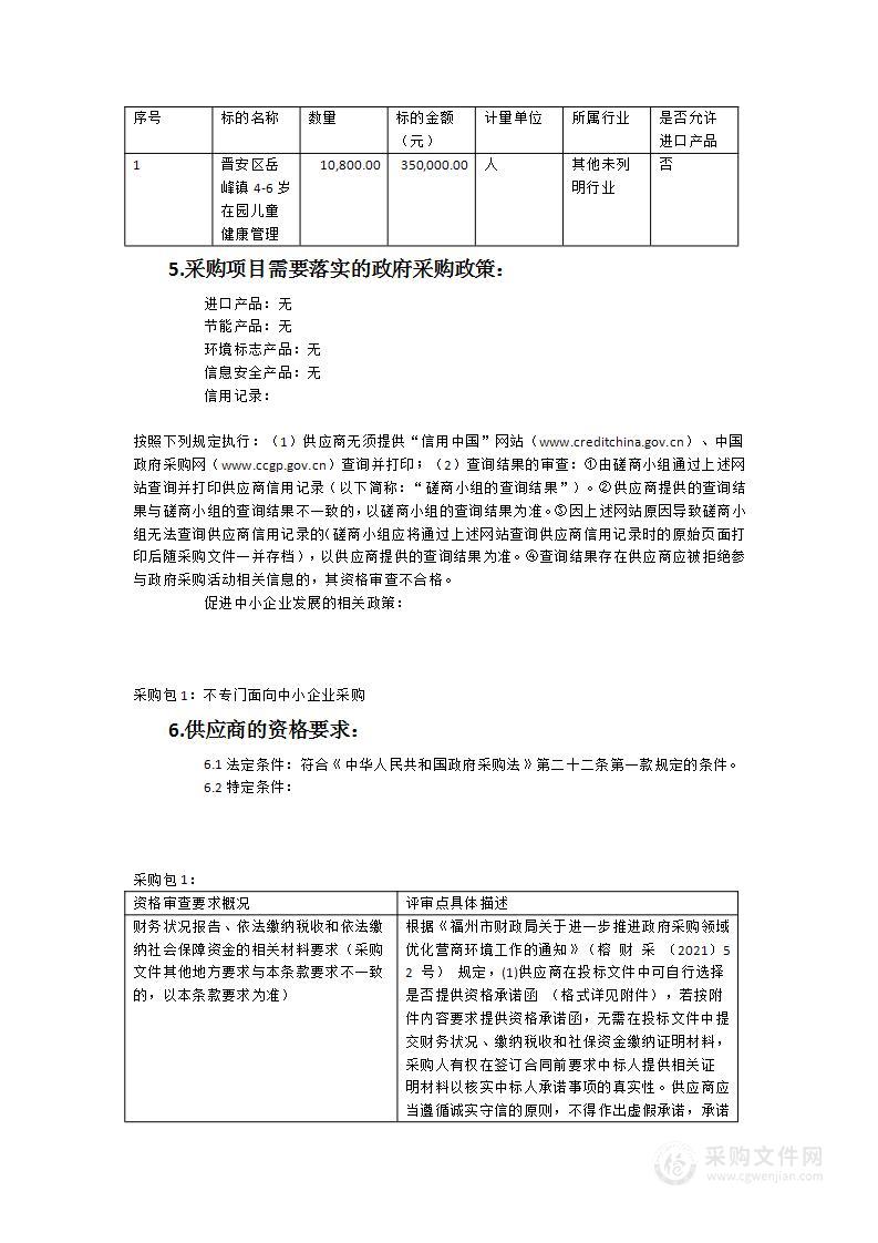 晋安区岳峰镇4-6岁在园儿童健康管理