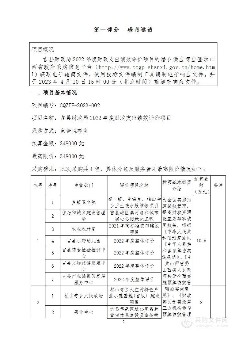 吉县财政局2022年度财政支出绩效评价项目