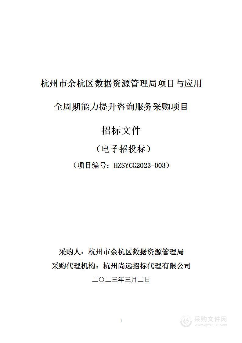 杭州市余杭区数据资源管理局项目与应用全周期能力提升咨询服务采购项目