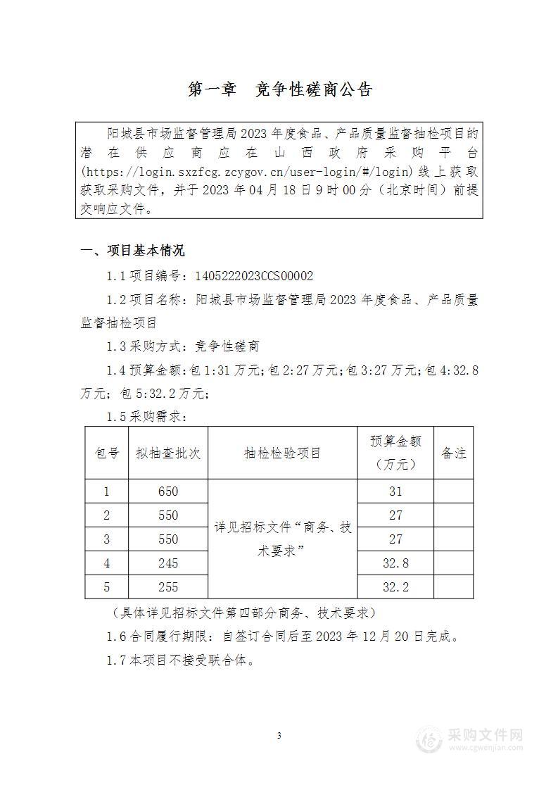 阳城县市场监督管理局2023年度食品、产品质量监督抽检项目