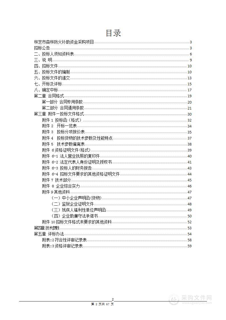 林芝市森林防火补助资金采购项目