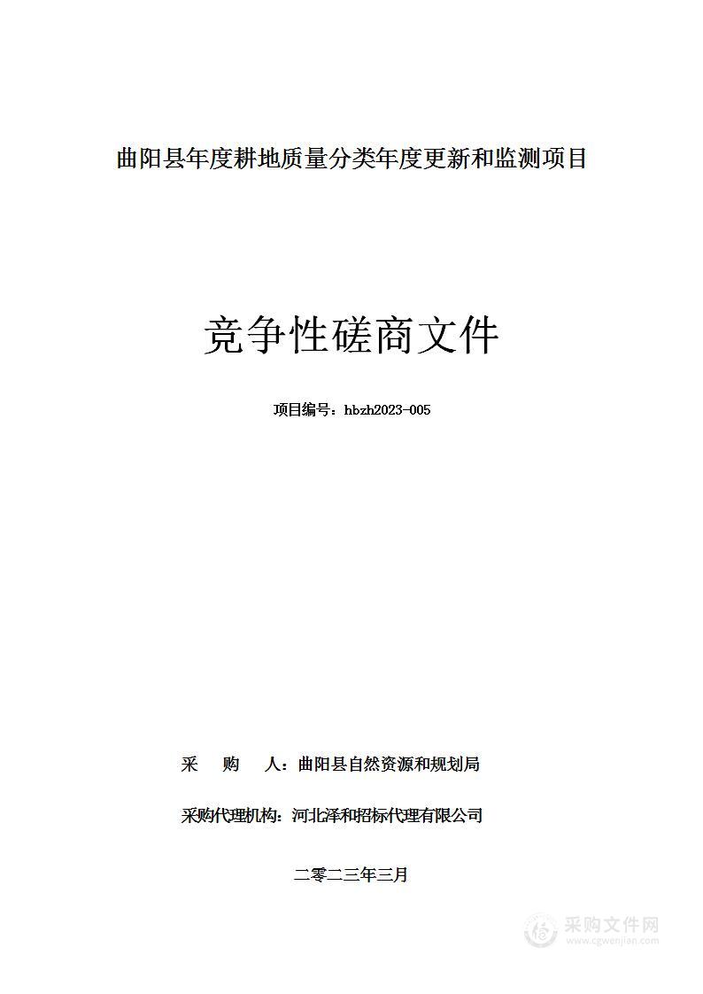 曲阳县年度耕地质量分类年度更新和监测项目