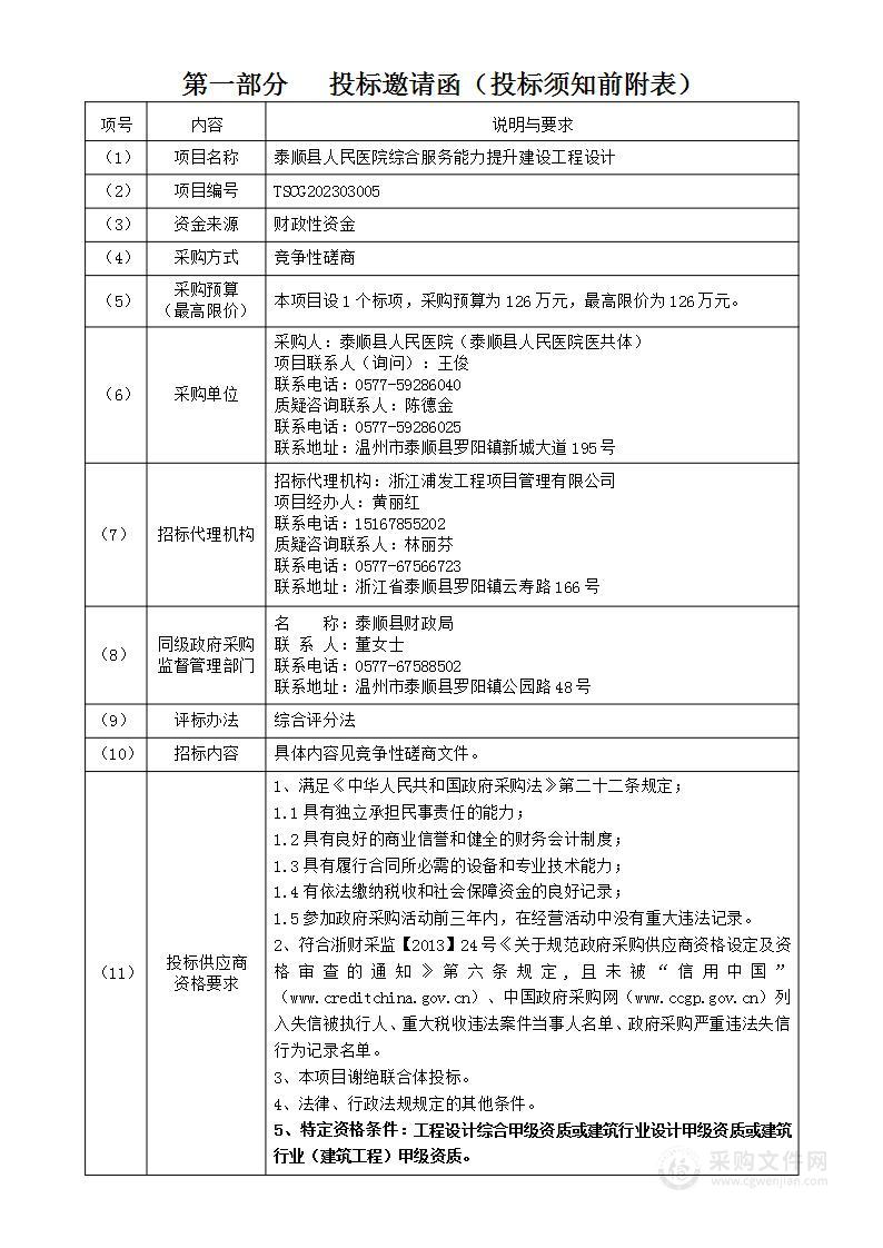 泰顺县人民医院综合服务能力提升建设工程设计