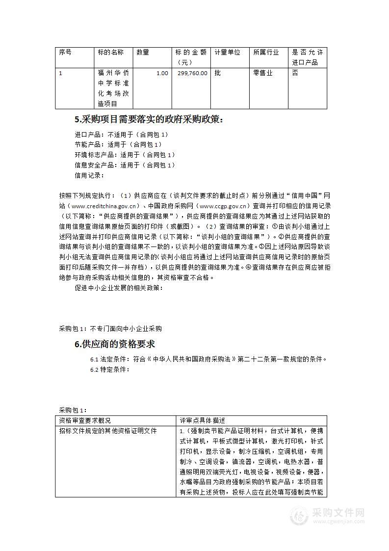 福州华侨中学标准化考场货物类采购项目