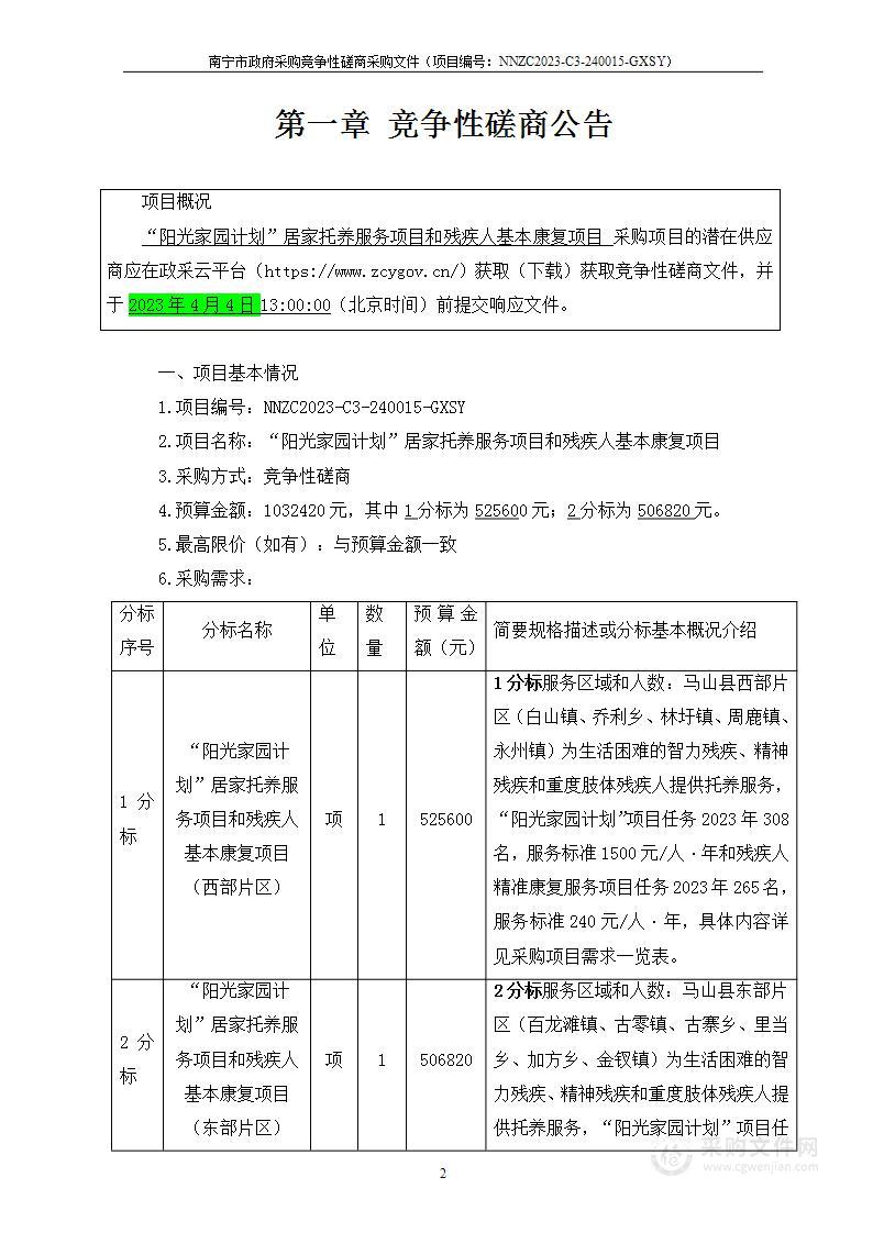 “阳光家园计划”居家托养服务项目和残疾人基本康复项目