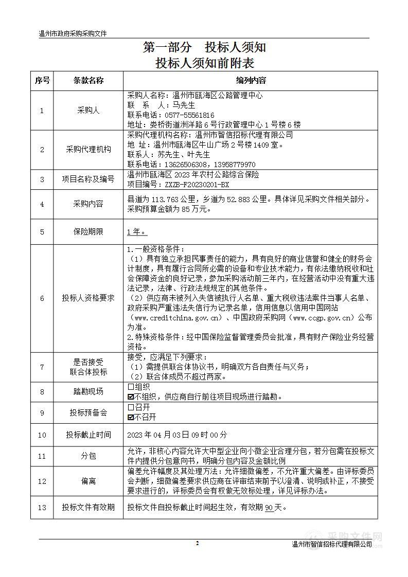 温州市瓯海区2023年农村公路综合保险