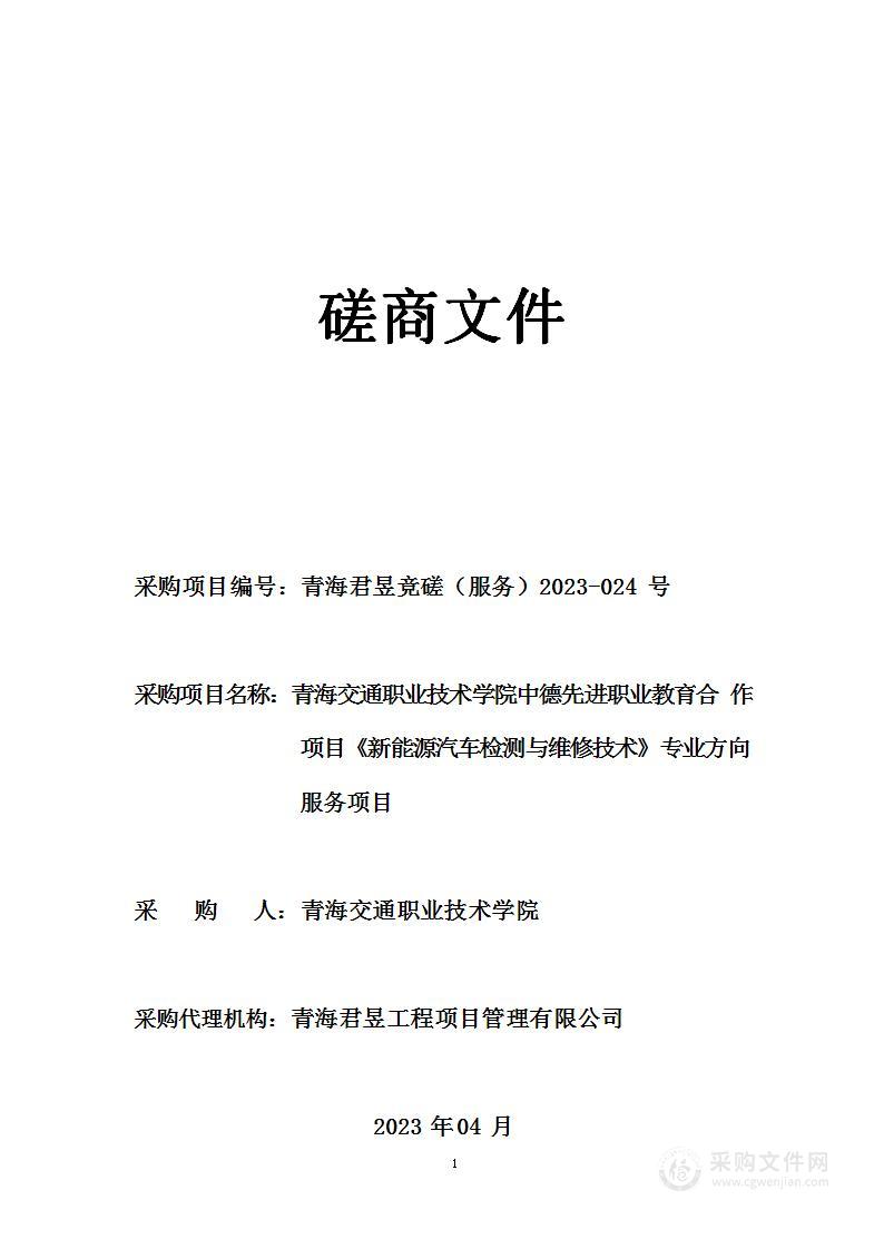 青海交通职业技术学院中德先进职业教育合作项目《新能源汽车检测与维修技术》专业方向服务项目