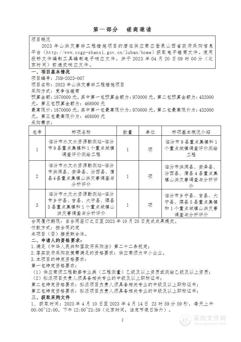 2023年山洪灾害非工程措施项目