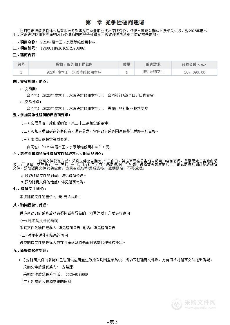 2023年度木工、水暖等维修用材料