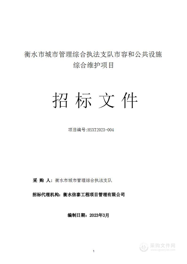 衡水市城市管理综合执法支队市容和公共设施综合维护项目