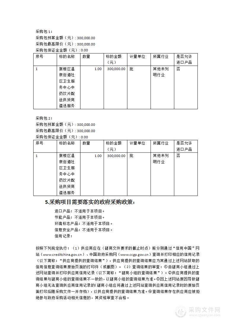 鼓楼区温泉街道社区卫生服务中心中药饮片配送供货商遴选服务