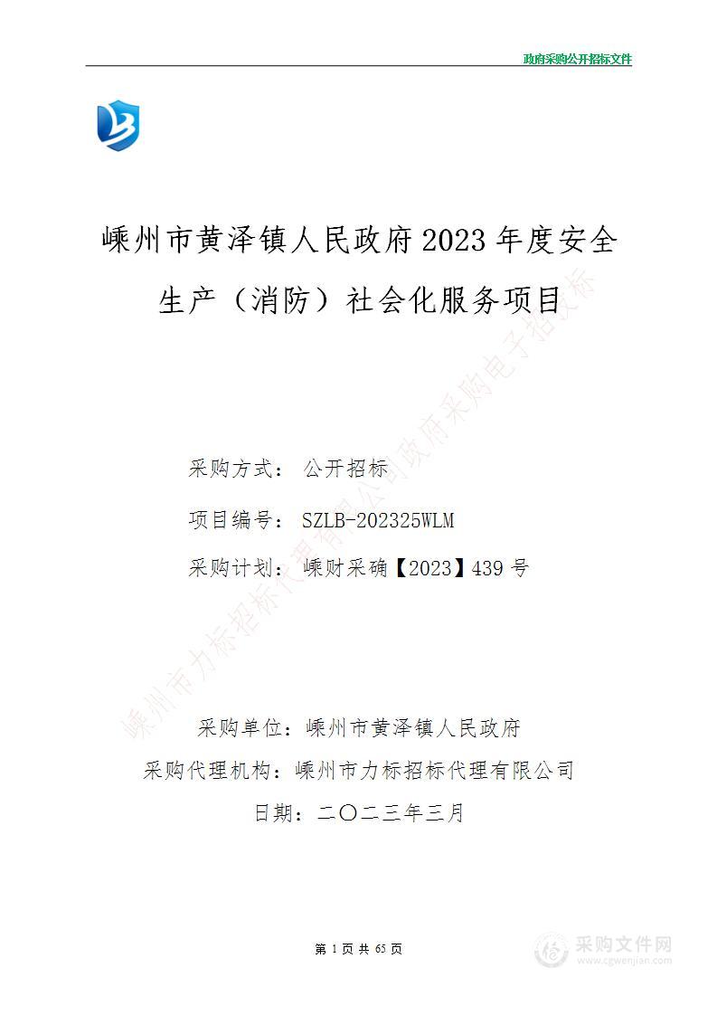 嵊州市黄泽镇人民政府2023年度安全生产（消防）社会化服务项目