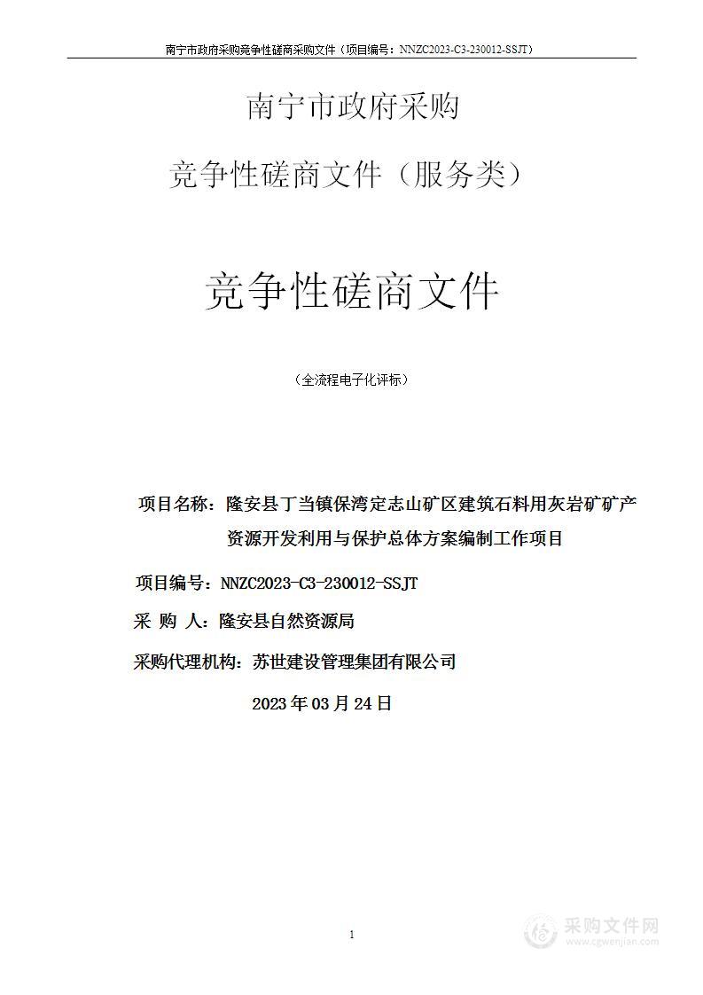 隆安县丁当镇保湾定志山矿区建筑石料用灰岩矿矿产资源开发利用与保护总体方案编制工作项目