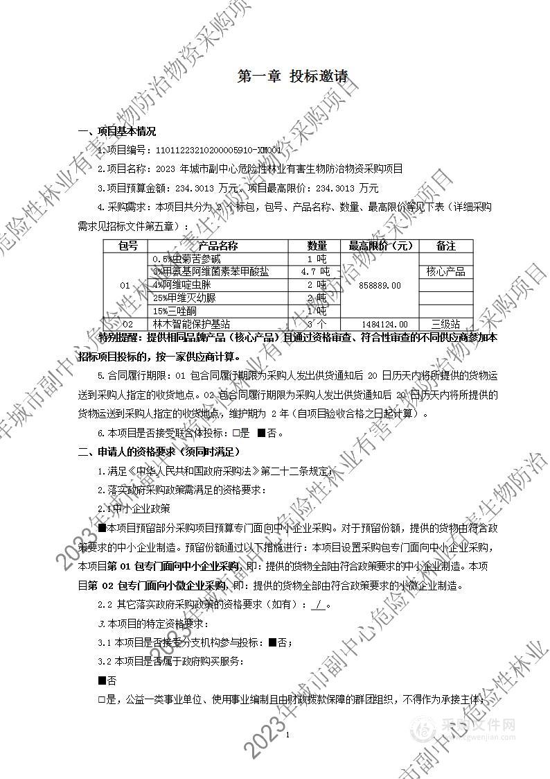 2023年城市副中心危险性林业有害生物防治物资采购项目（第二包）