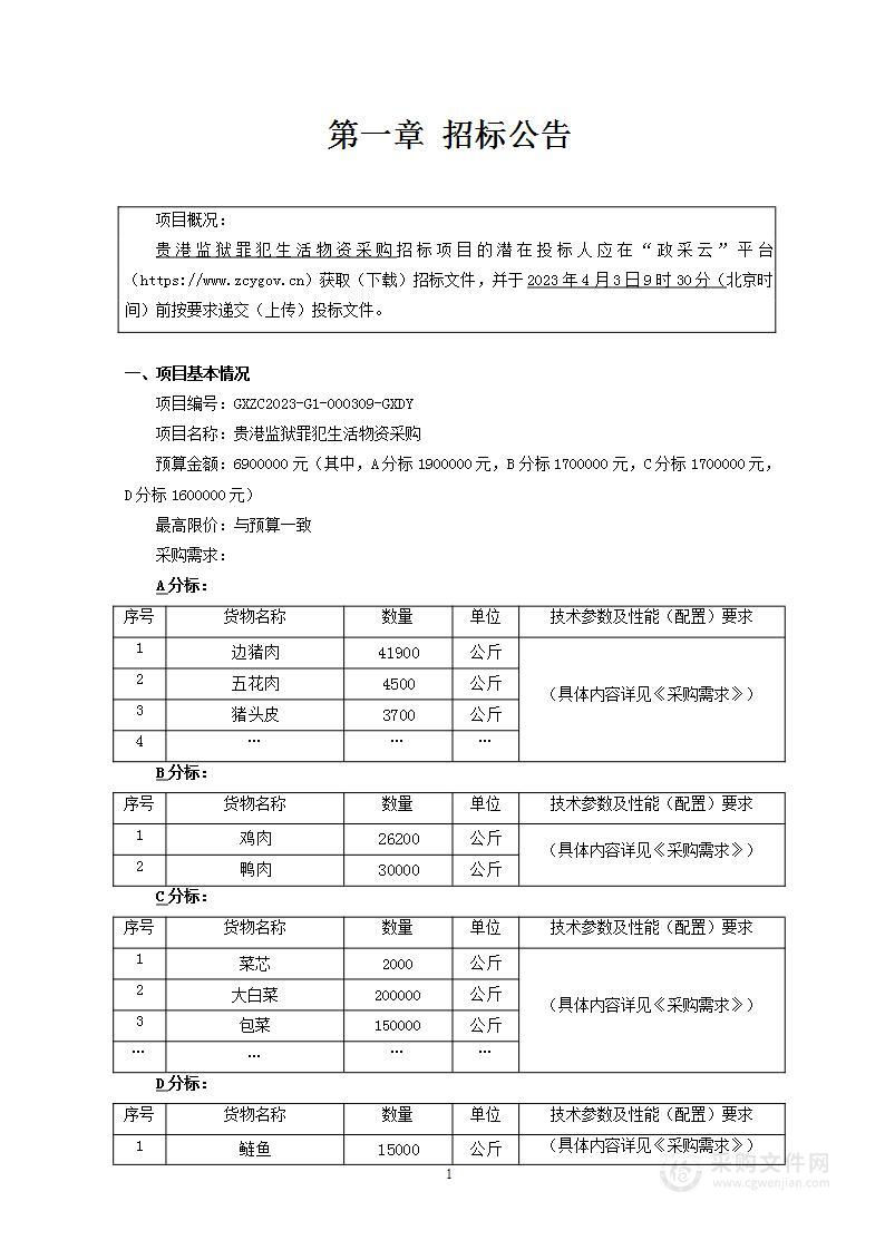 贵港监狱罪犯生活物资采购