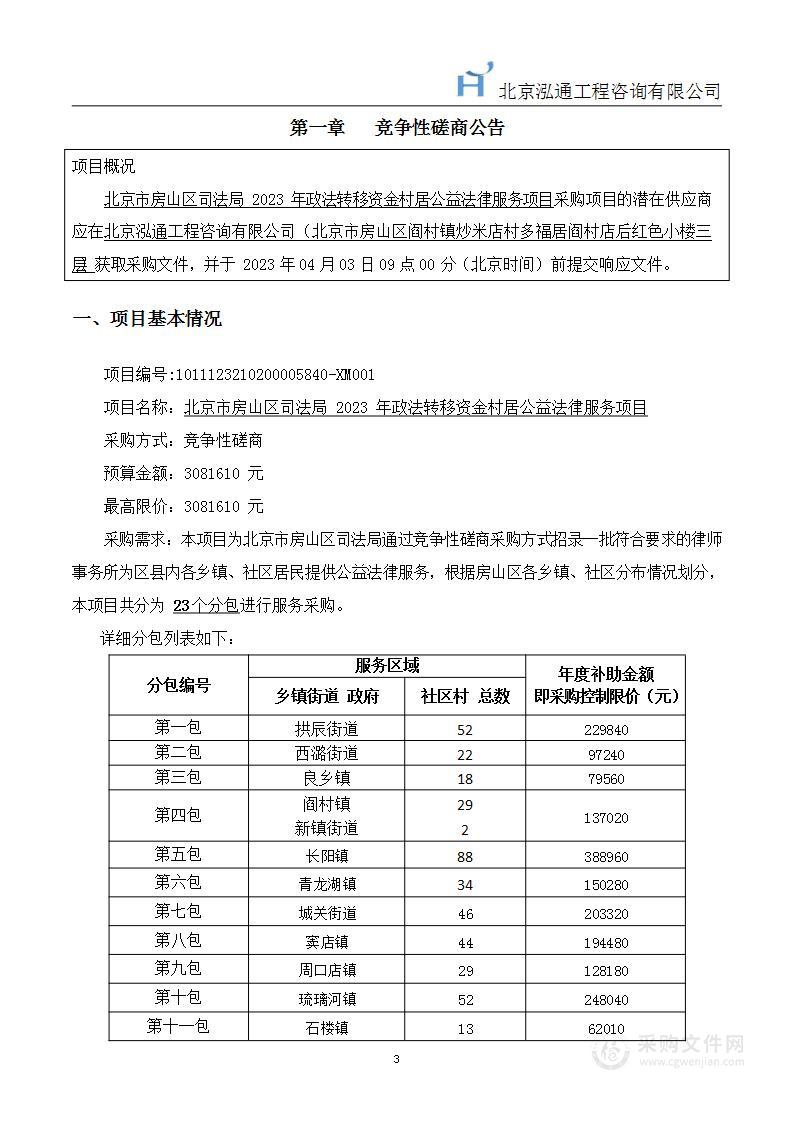 2023年政法转移资金村居公益法律服务项目(第八包)