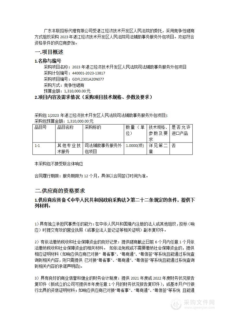 2023年湛江经济技术开发区人民法院司法辅助事务服务外包项目