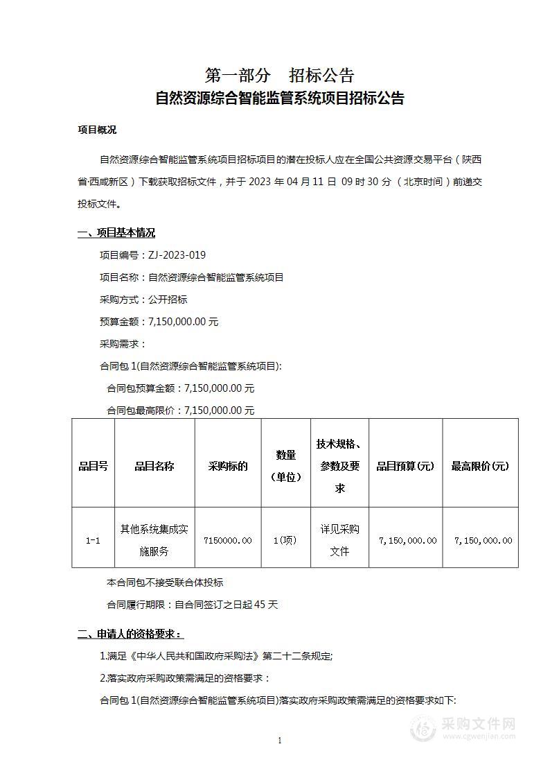 自然资源综合智能监管系统项目