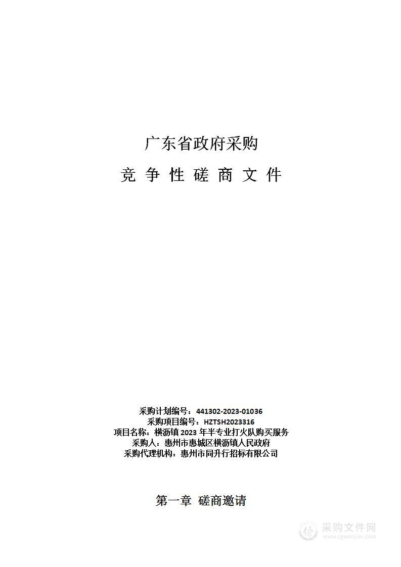 横沥镇2023年半专业打火队购买服务