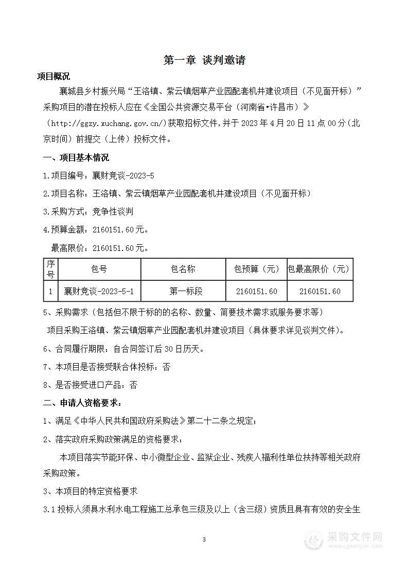 王洛镇、紫云镇烟草产业园配套机井建设项目