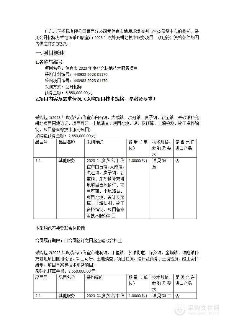 信宜市2023年度补充耕地技术服务项目