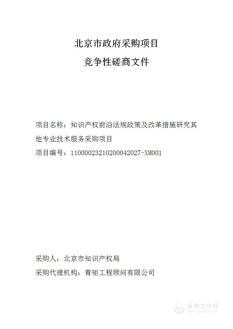 知识产权前沿法规政策及改革措施研究其他专业技术服务采购项目