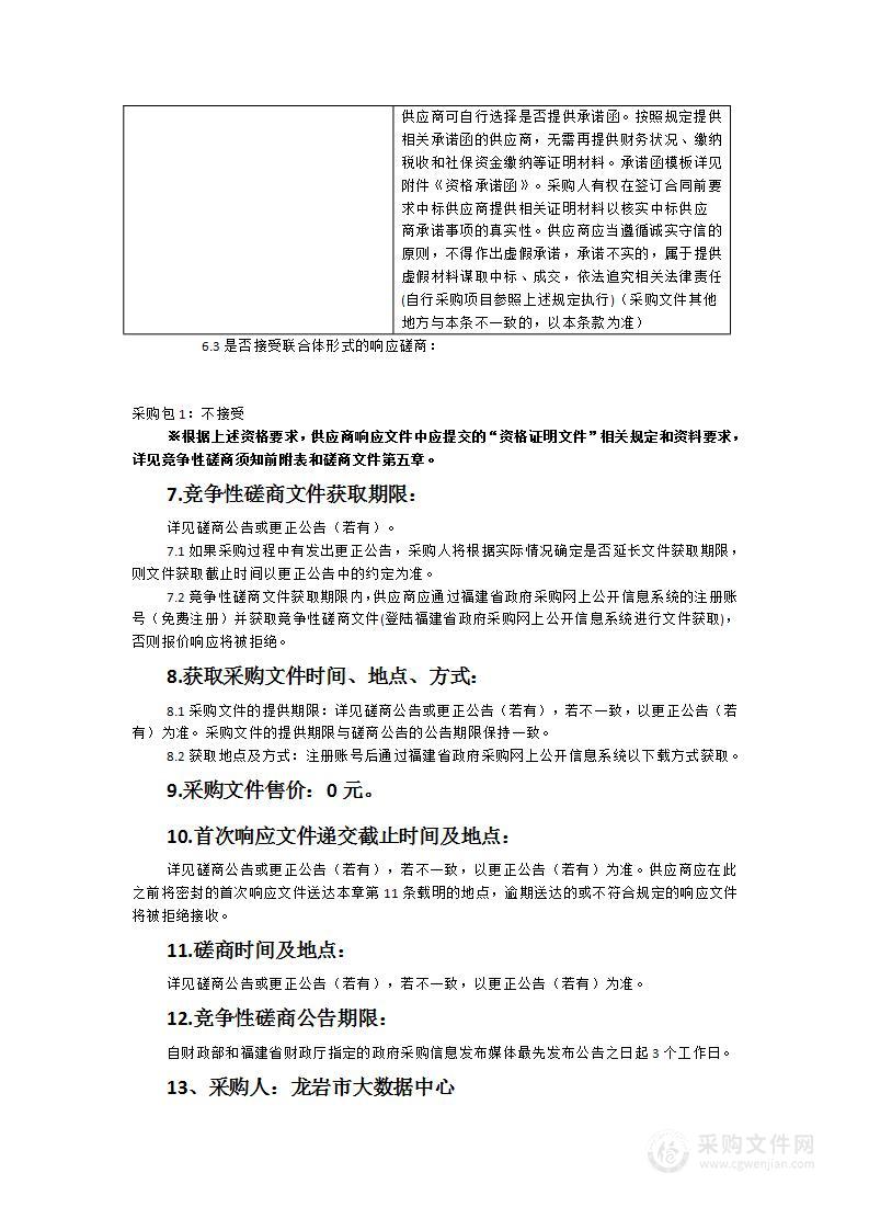 龙岩市政务数据汇聚共享平台2023年运维服务项目