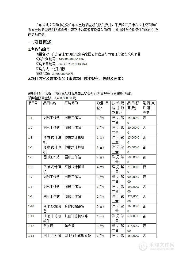 广东省土地调查规划院桌面云扩容及行为管理等设备采购项目