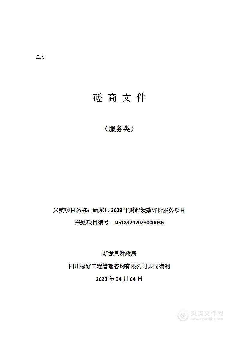 新龙县财政局新龙县2023年财政绩效评价服务项目