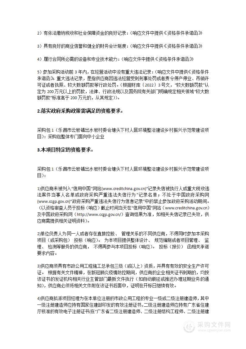 乐昌市云岩镇出水岩村委会塘头下村人居环境整治建设乡村振兴示范带建设项目