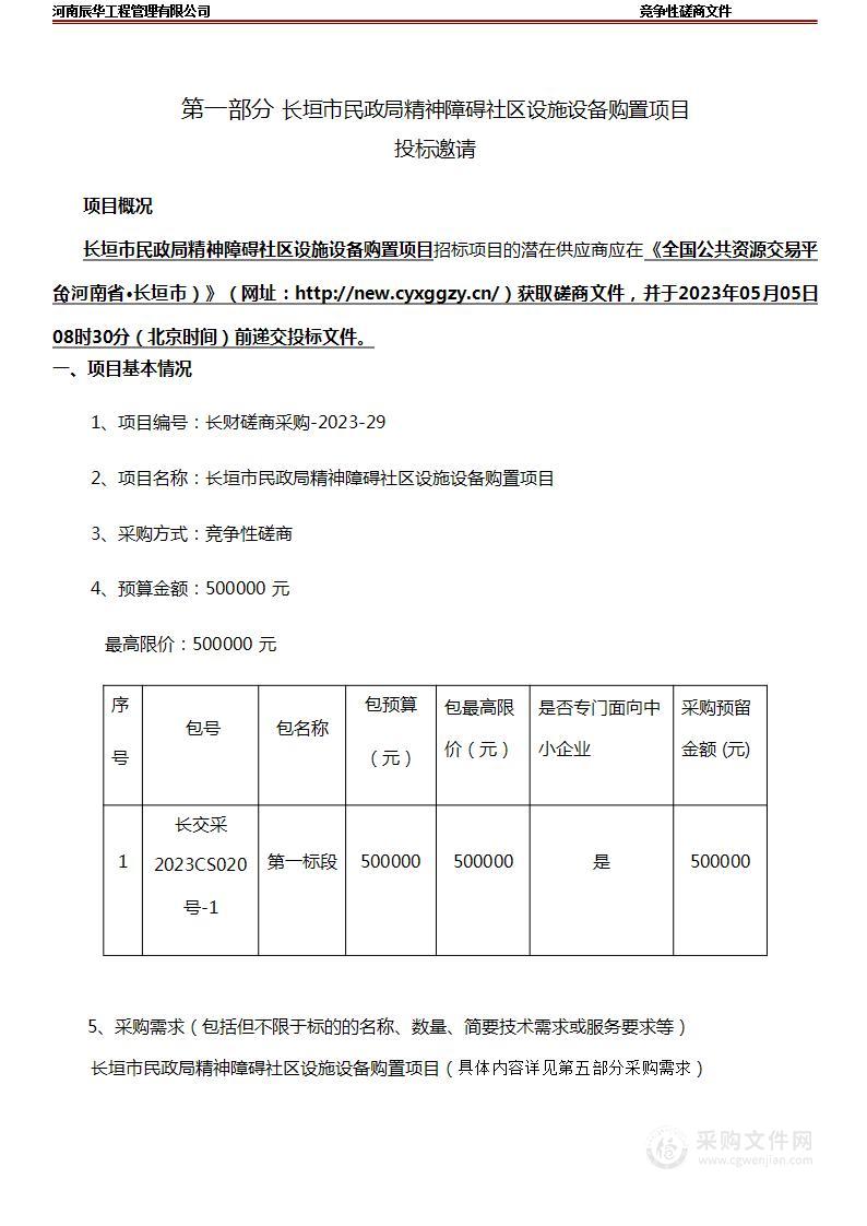 长垣市民政局精神障碍社区设施设备购置项目