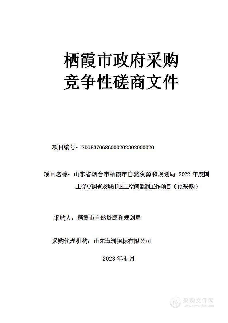 山东省烟台市栖霞市自然资源和规划局2022年度国土变更调查及城市国土空间监测工作项目（预采购）