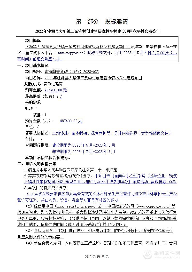 2022年湟源县大华镇三条沟村创建省级森林乡村建设项目