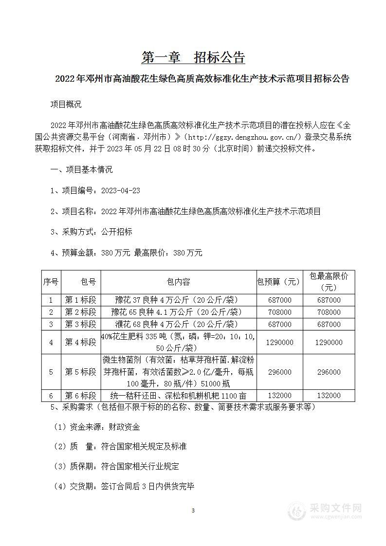 2022年邓州市高油酸花生绿色高质高效标准化生产技术示范项目