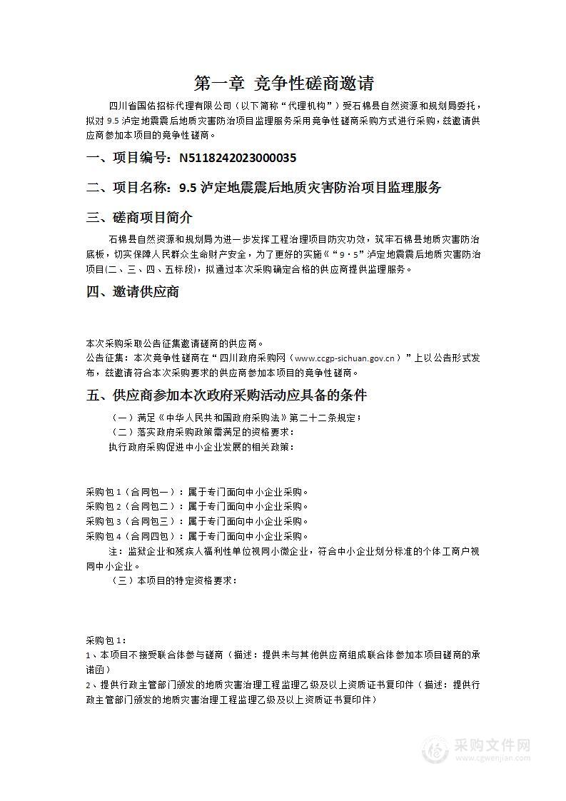 9.5泸定地震震后地质灾害防治项目监理服务