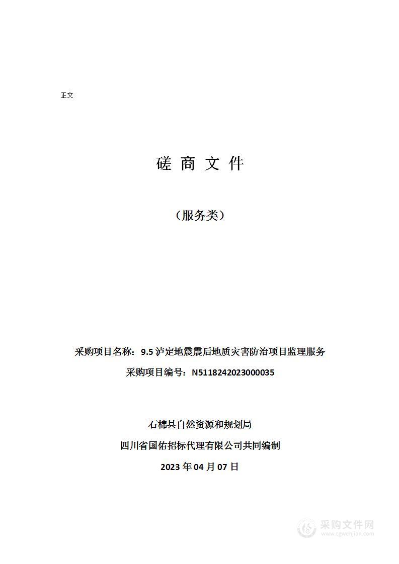 9.5泸定地震震后地质灾害防治项目监理服务