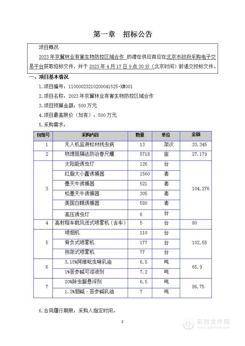 2023年京冀林业有害生物防控区域合作（第七包）