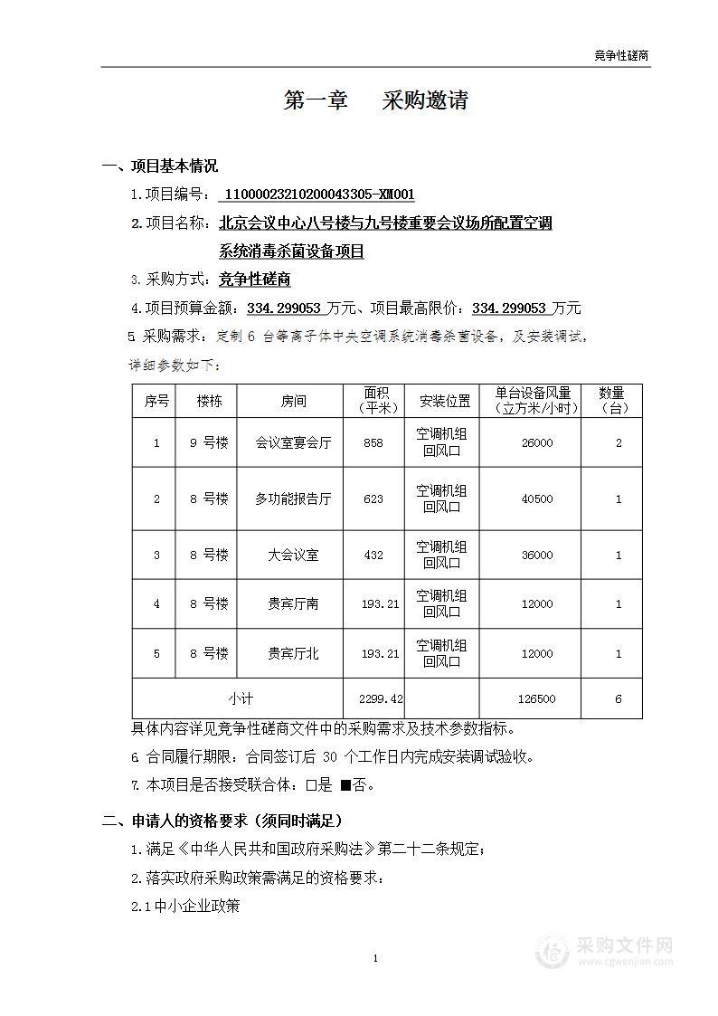 北京会议中心八号楼与九号楼重要会议场所配置中央空调系统消杀菌设备项目