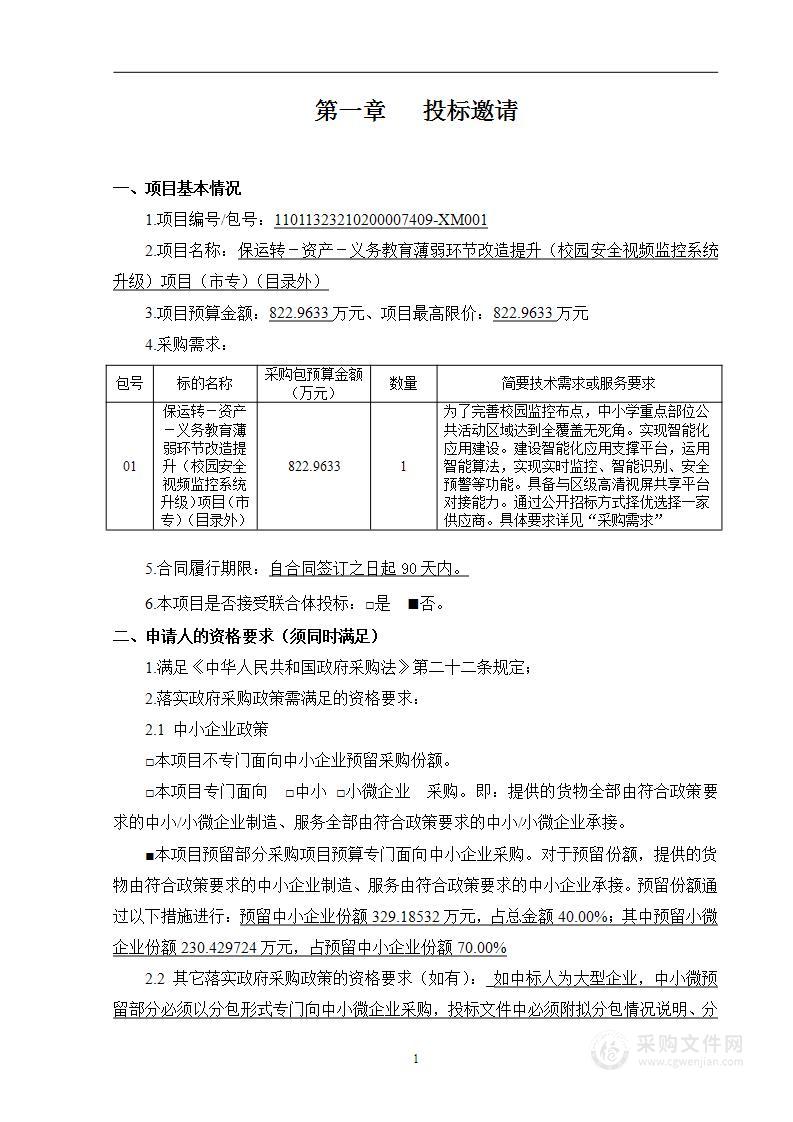 保运转－资产－义务教育薄弱环节改造提升（校园安全视频监控系统升级）项目（市专）（目录外）