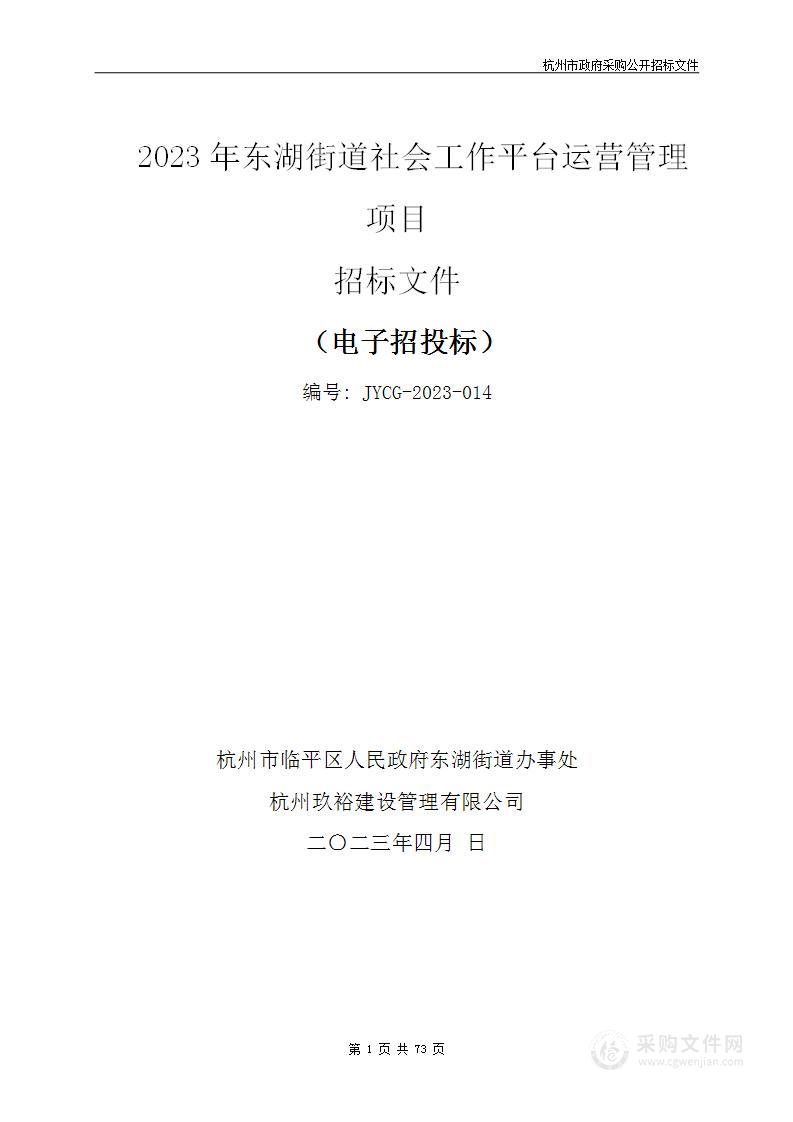 2023年东湖街道社会工作平台运营管理项目