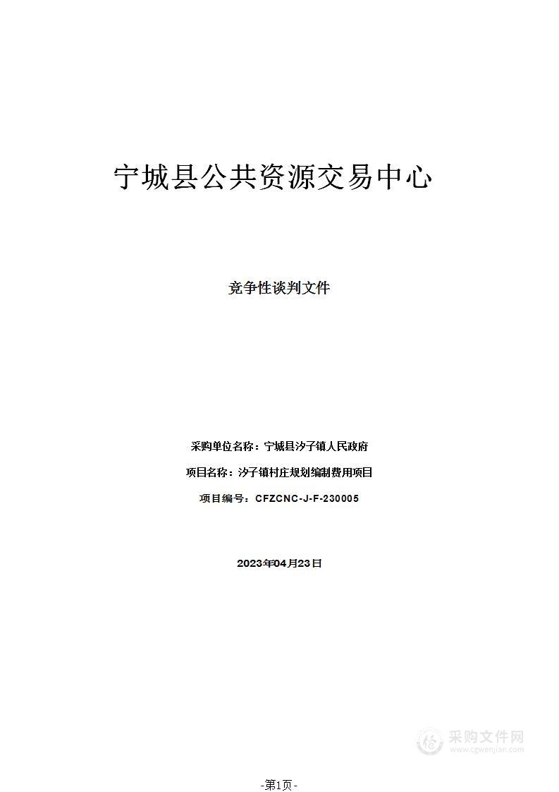 汐子镇村庄规划编制费用项目