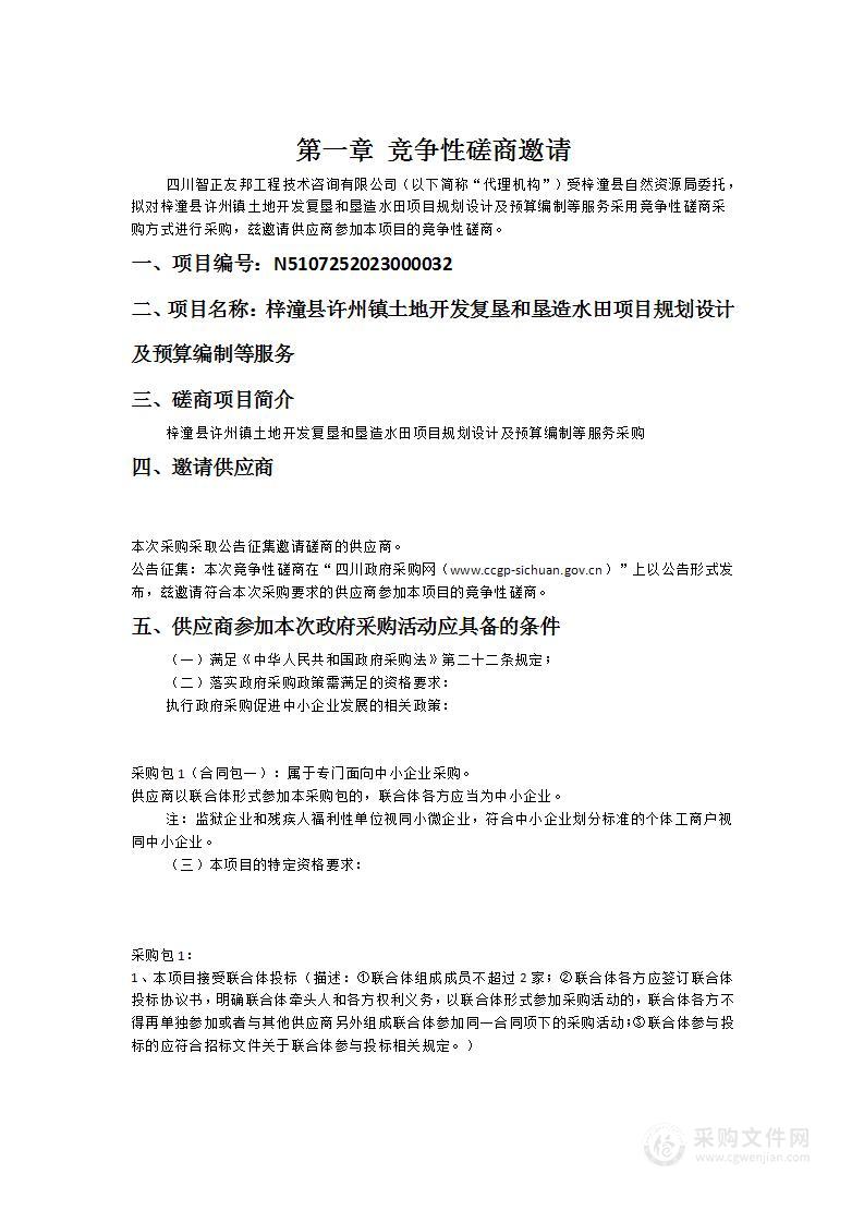 梓潼县许州镇土地开发复垦和垦造水田项目规划设计及预算编制等服务