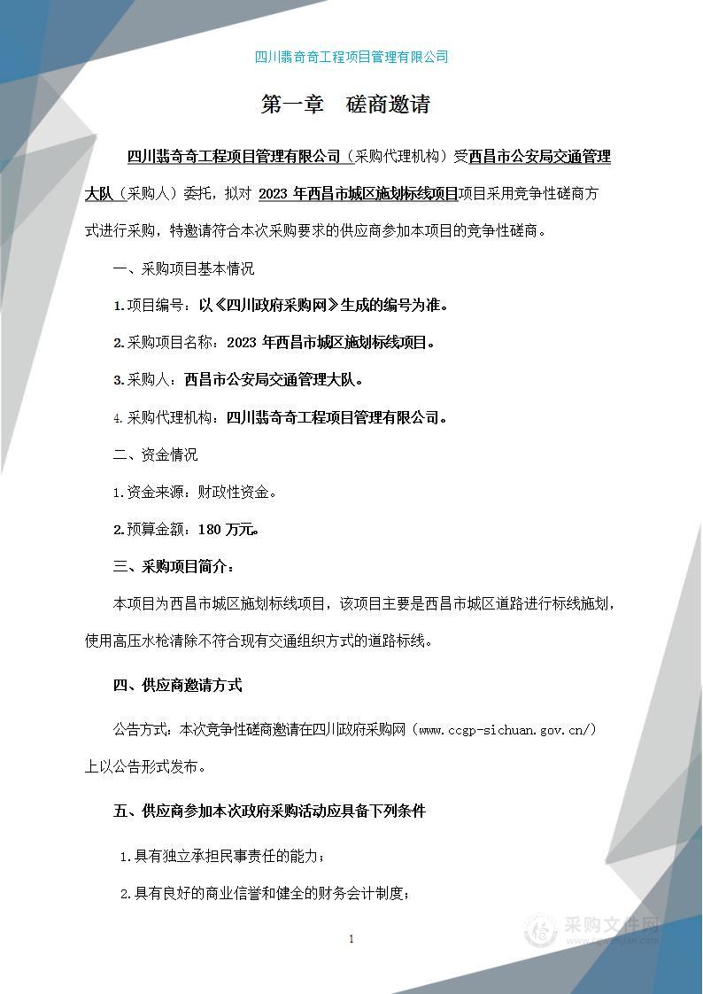 西昌市公安局交通管理大队2023年西昌市城区施划标线项目