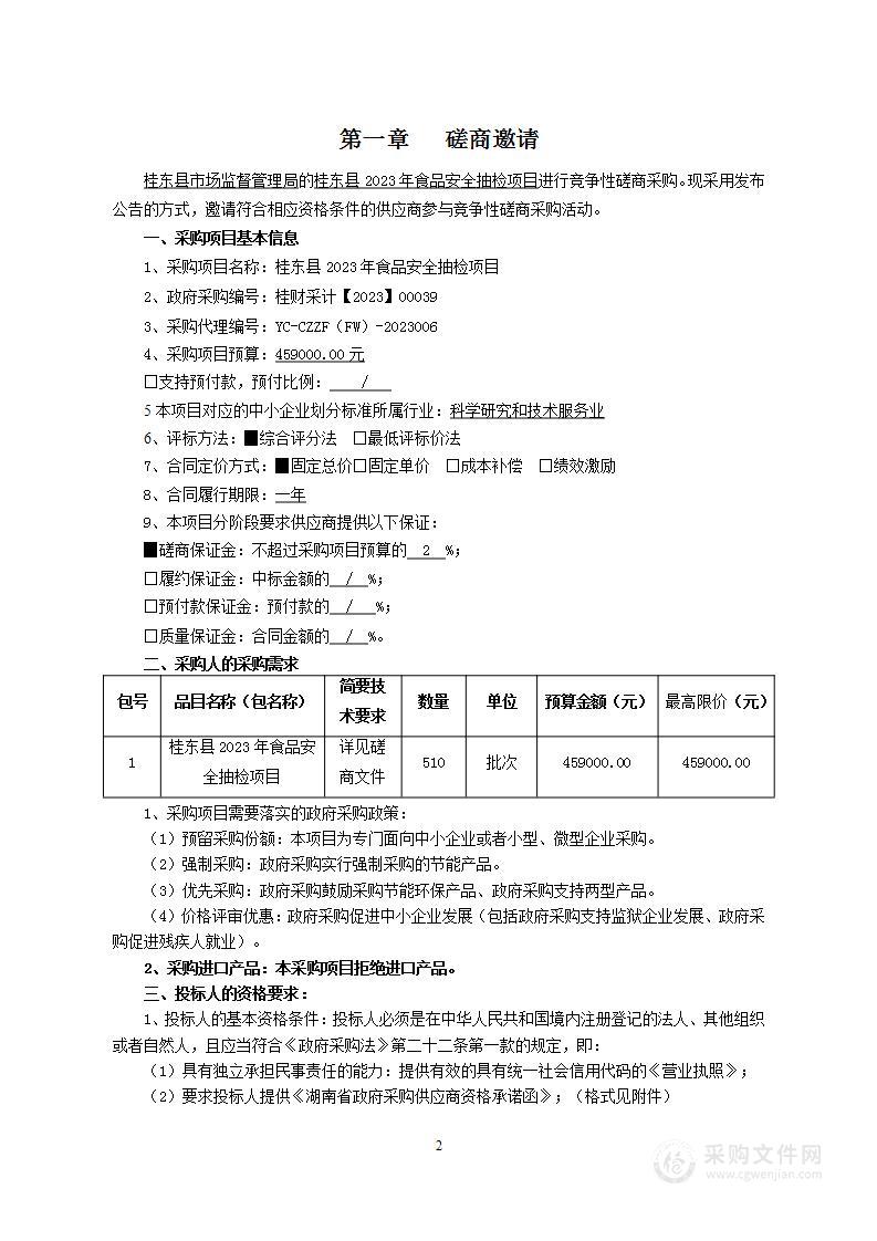 桂东县2023年食品安全抽检项目