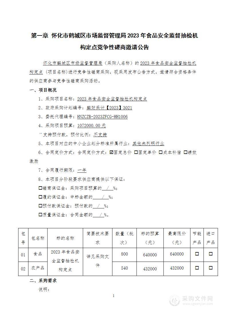 2023年食品安全监督抽检机构定点