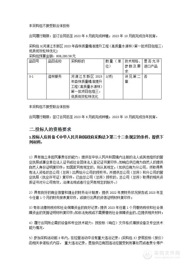 河源江东新区2023年森林质量精准提升工程（高质量水源林）第一批项目