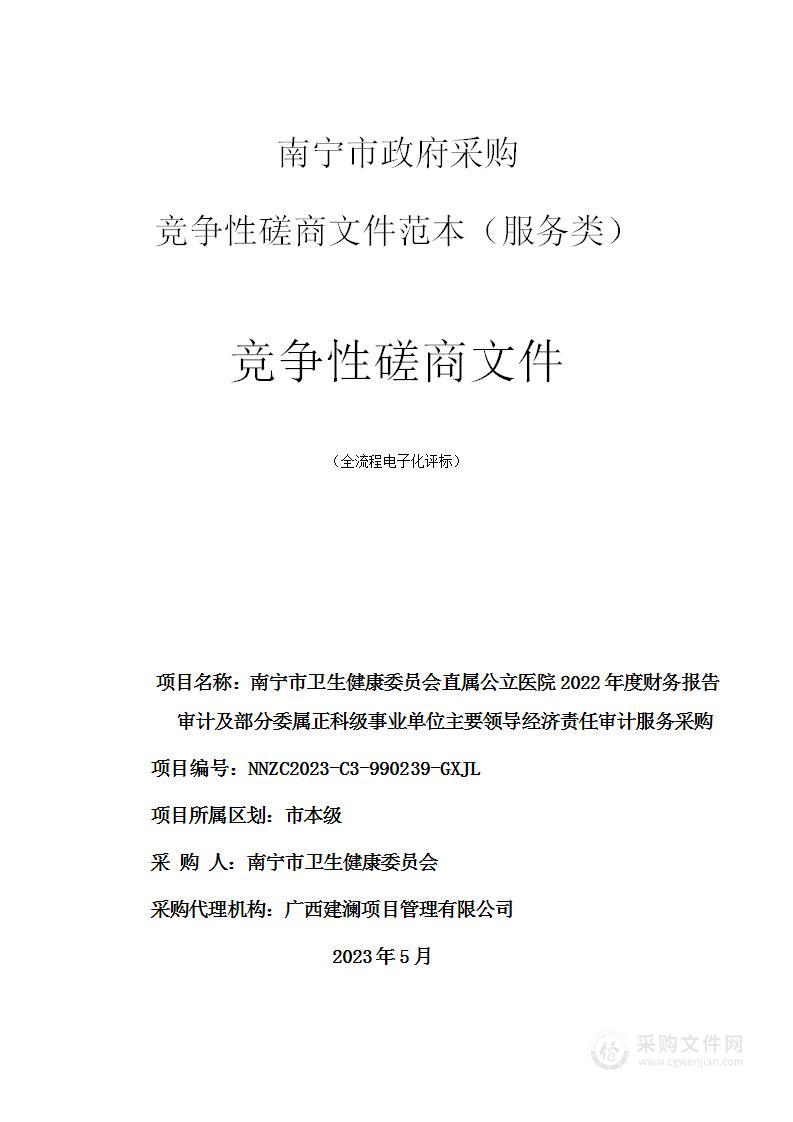 南宁市卫生健康委员会直属公立医院2022年度财务报告审计及部分委属正科级事业单位主要领导经济责任审计服务采购