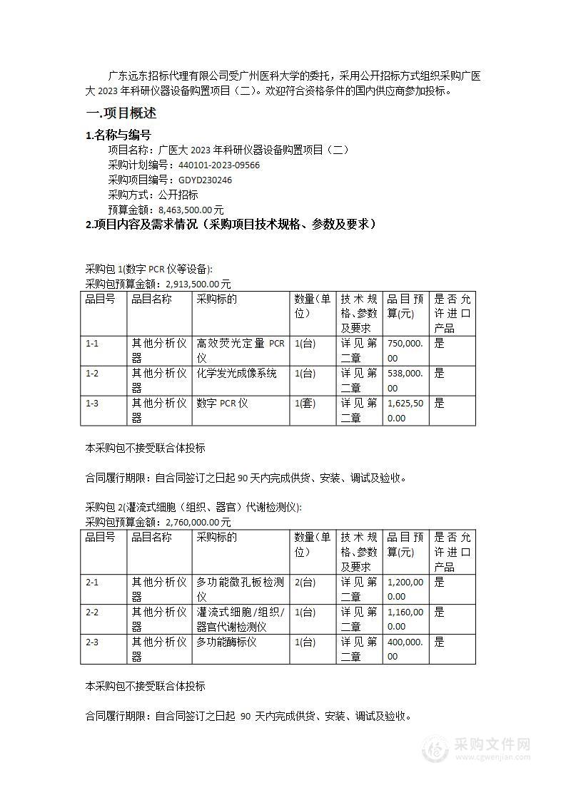 广医大2023年科研仪器设备购置项目（二）