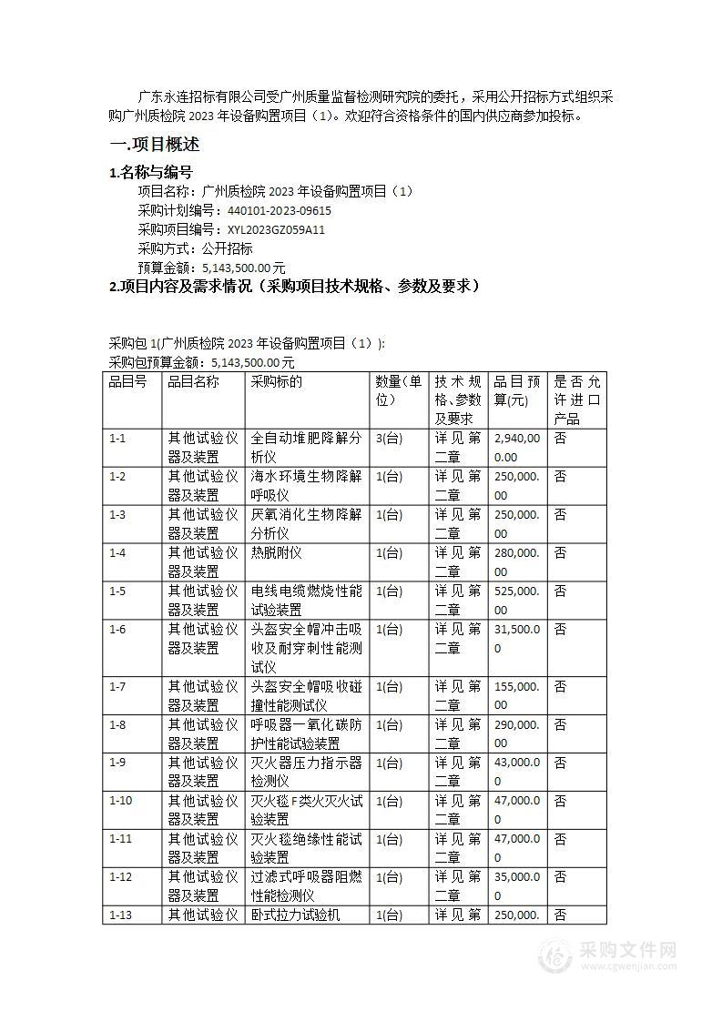 广州质检院2023年设备购置项目（1）