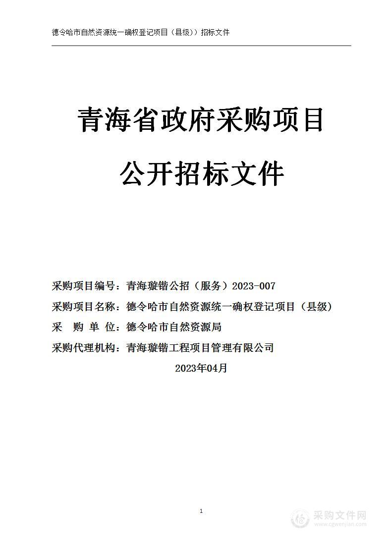 德令哈市自然资源统一确权登记项目（县级)